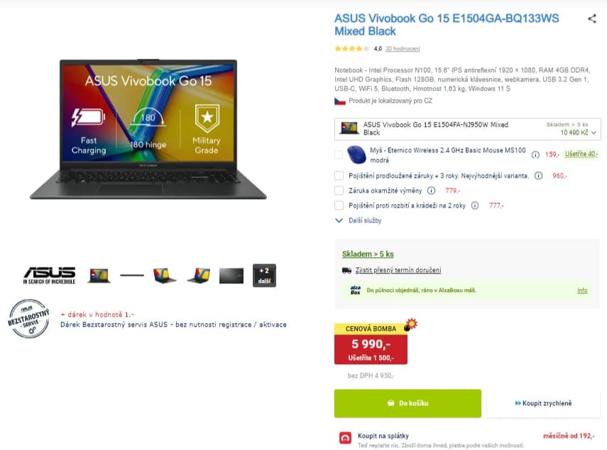 Asus 3,4GHz, 4GB RAM, 15,6", 1,63kg