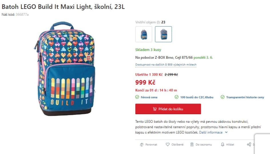 Batoh LEGO Build It Maxi Light, školní, 23L