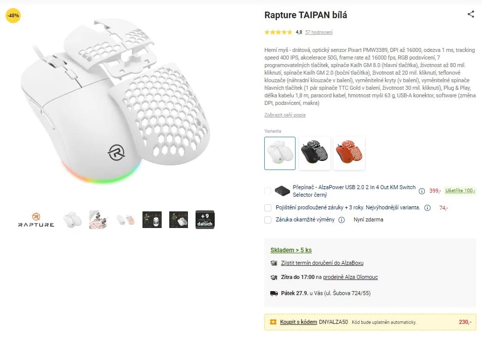 Herní myš Rapture TAIPAN USB, RGB