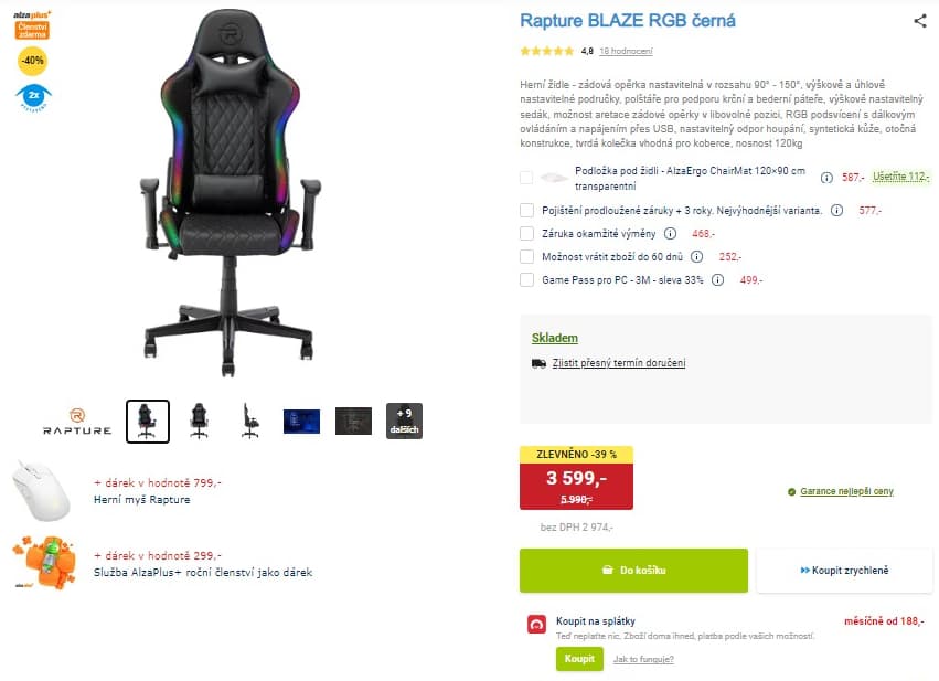 Herní židle Rapture, RGB