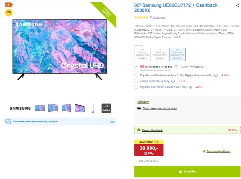 4K Smart TV, 214cm, HDR, Samsung