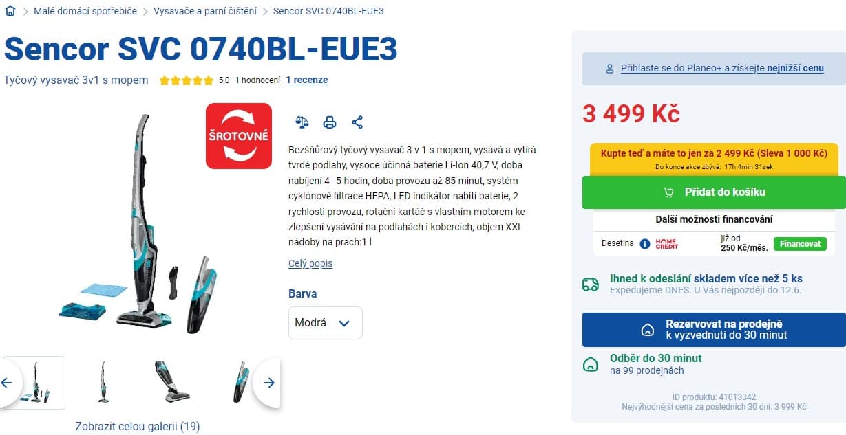 Tyčový aku vysavač, mop, ruční Sencor