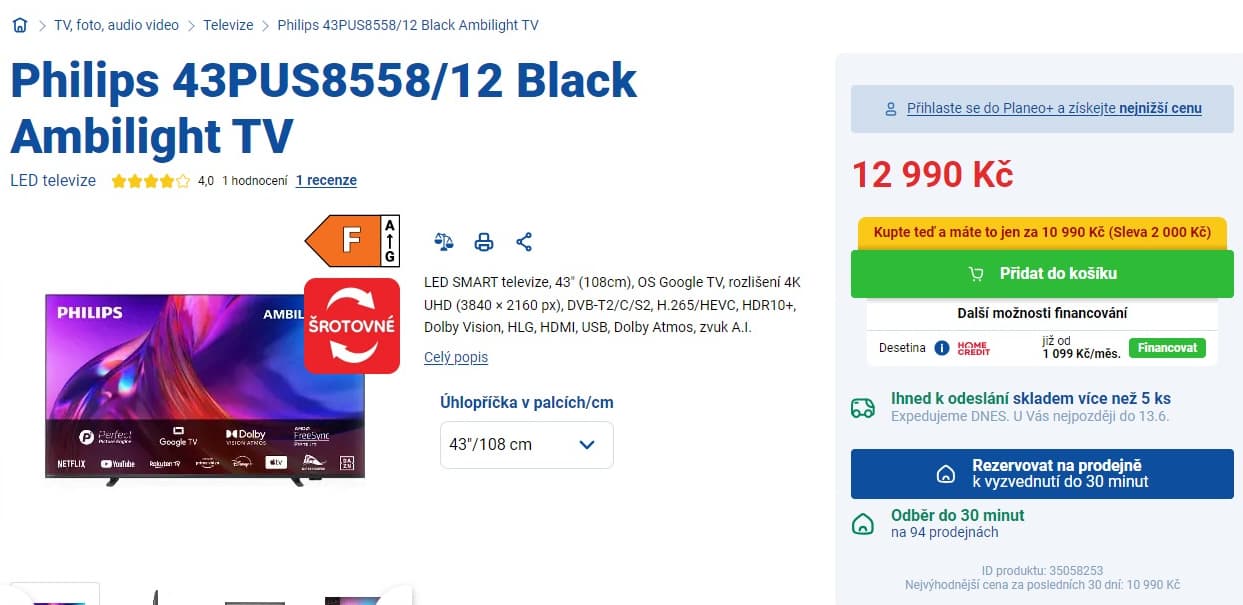 4K Ambilight TV, Atmos, 108cm, Philips