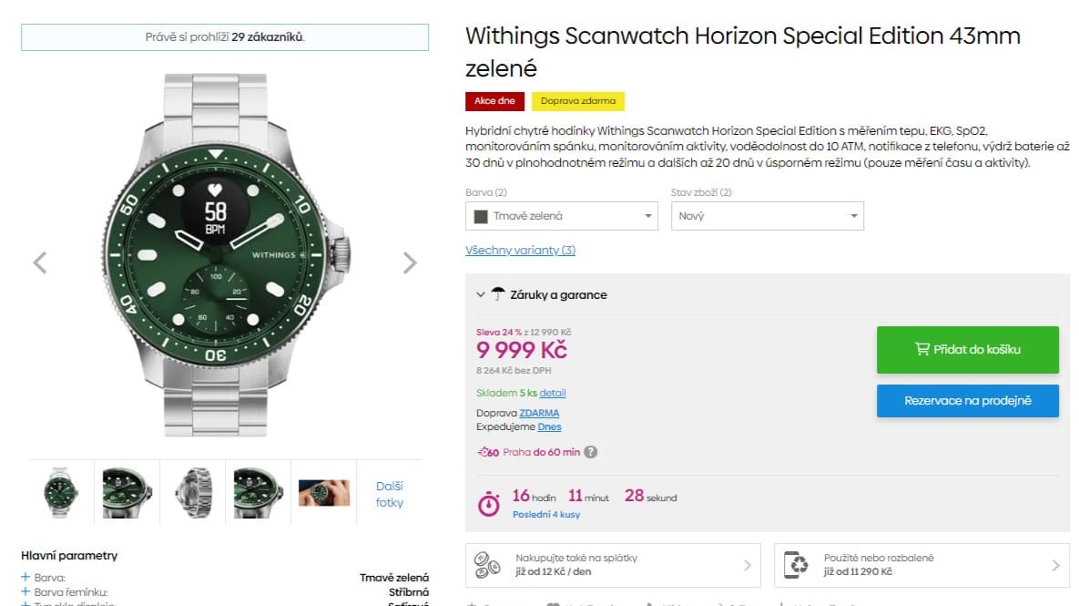 Chytré hodinky Withings Scanwatch fibrilace, apnoe
