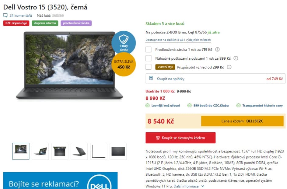 Dell i3 4,4GHz, 8GB RAM, SSD, 15,6"