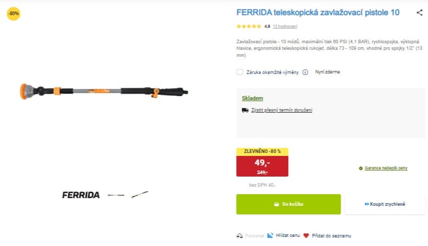 Teleskopická zavlažovací pistole FERRIDA 10 módů