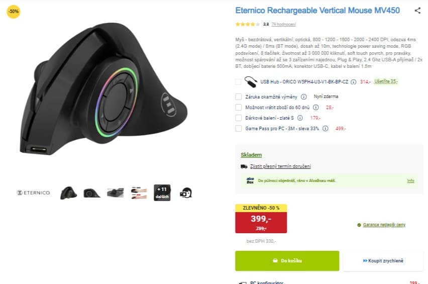 BT vertikální myš Eternico Rechargeable