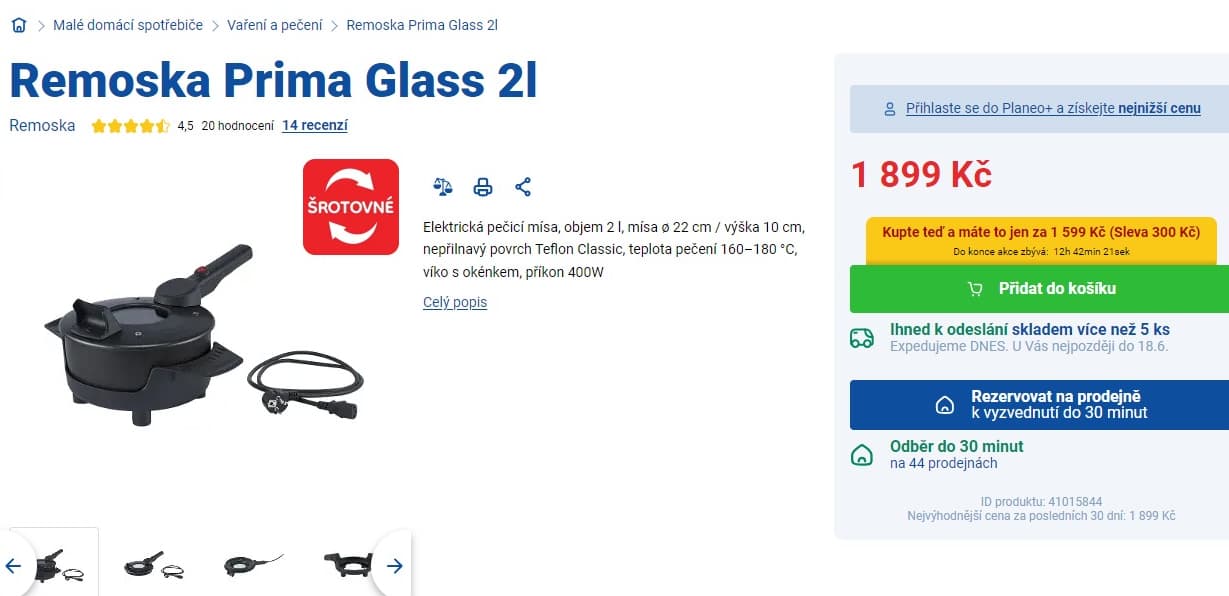 Remoska Prima Glass 2 litry, 22cm