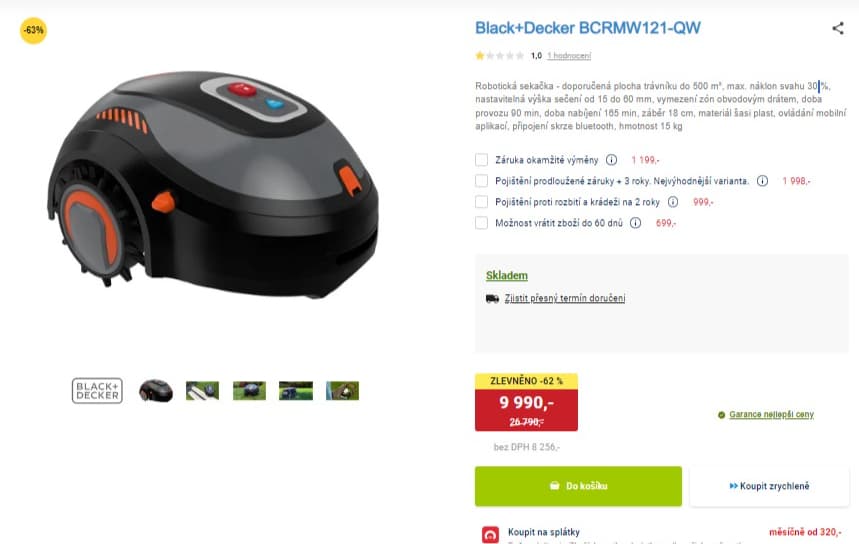 Robotická sekačka Black+Decker 500 m²