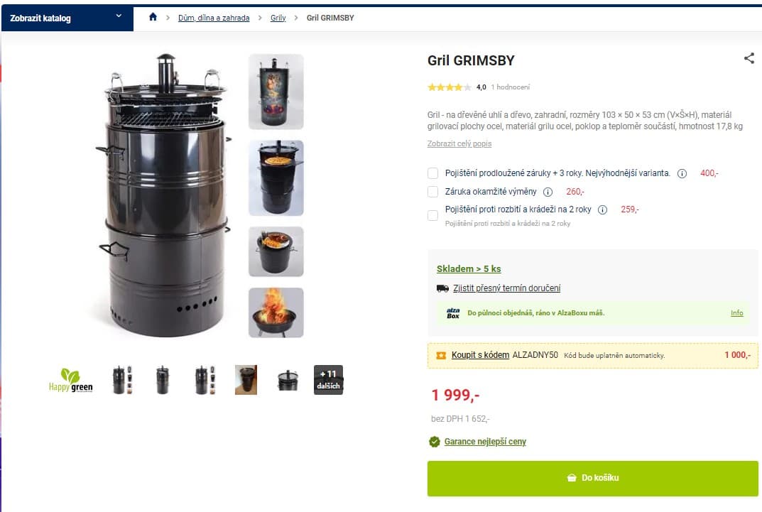 Multifunkční gril na uhlí Grimsby, vodní pára