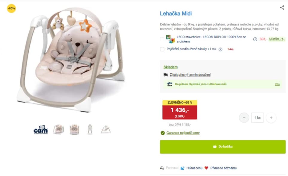 Dětské lehátko - do 9 kg Cam Midi, zvuk