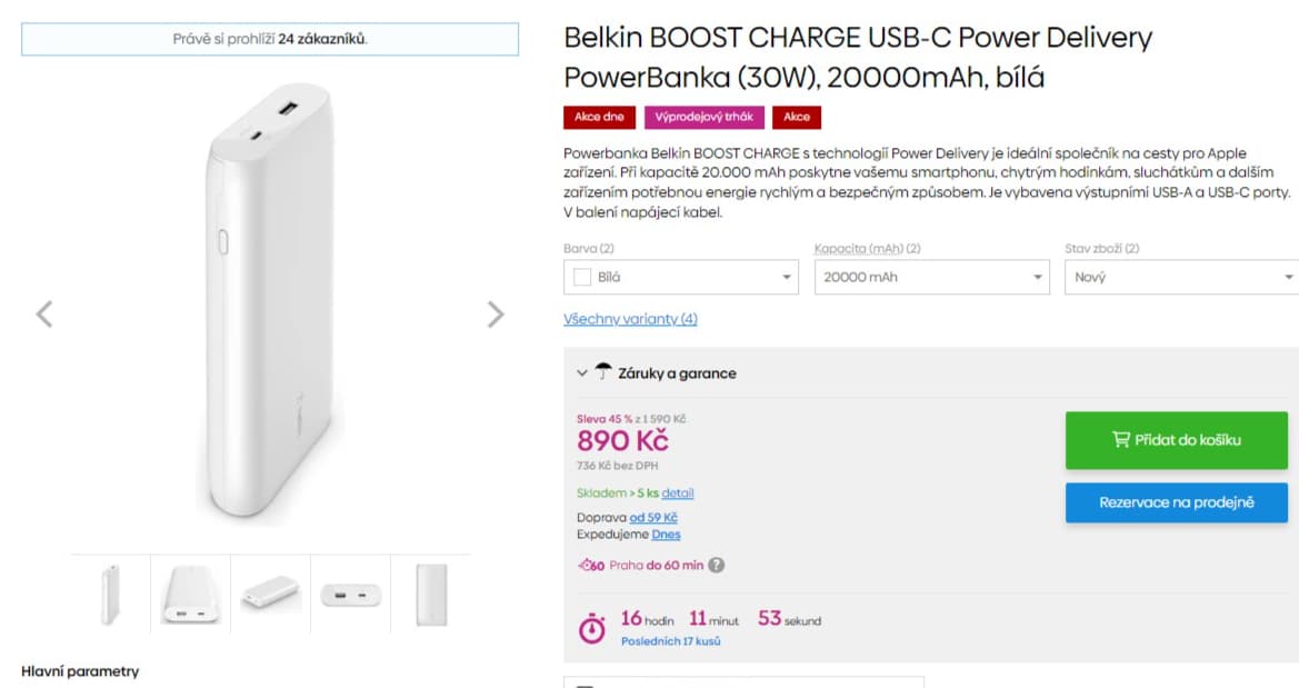Powerbanka Belkin 30W, 20000mAh