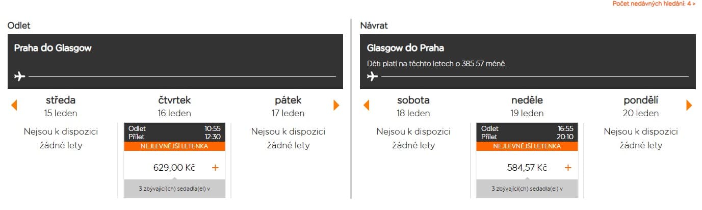 Zpáteční letenky Praha - Glasgow