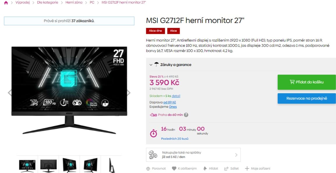 Herní PC monitor MSI 27", full HD