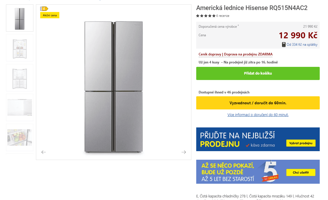 Americká lednice Hisense, A++, no frost