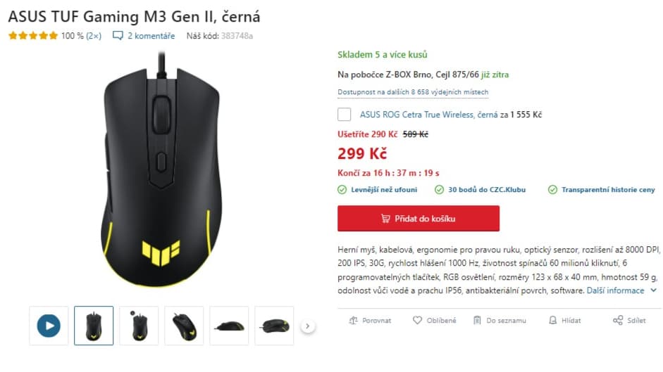 Herní myš ASUS TUF Gaming M3 II, RGB