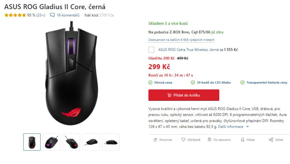 Herní myš ASUS ROG Gladius II