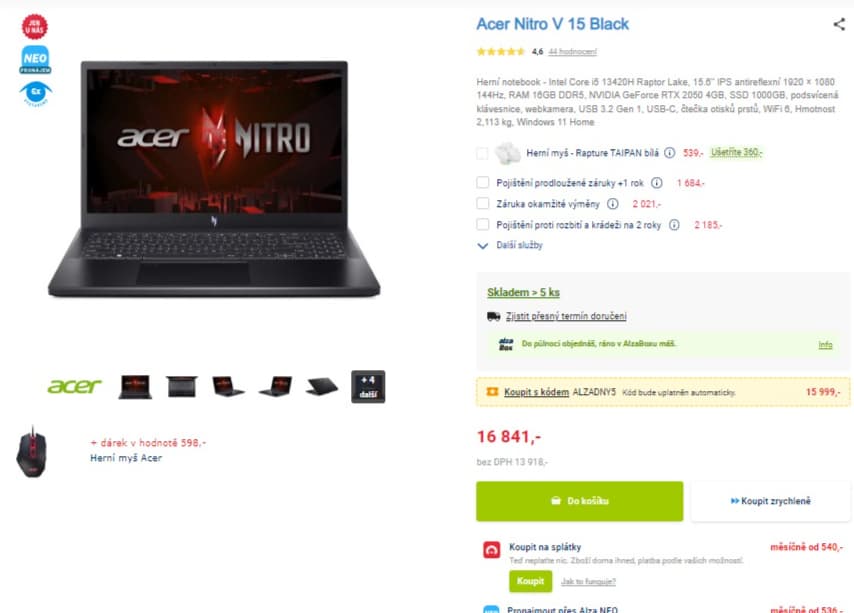 Acer i5 4,6GHz, 16GB RAM, Nvidia 4GB, 1TB SSD