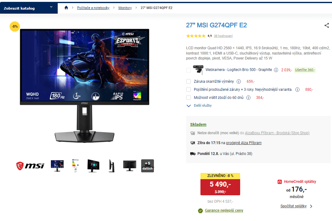 Herní PC monitor MSI 27", WQHD, funkce