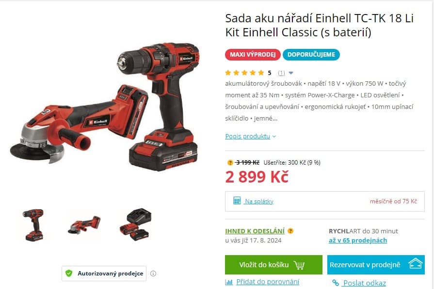Aku sada úhlová bruska + vrtačka Einhell