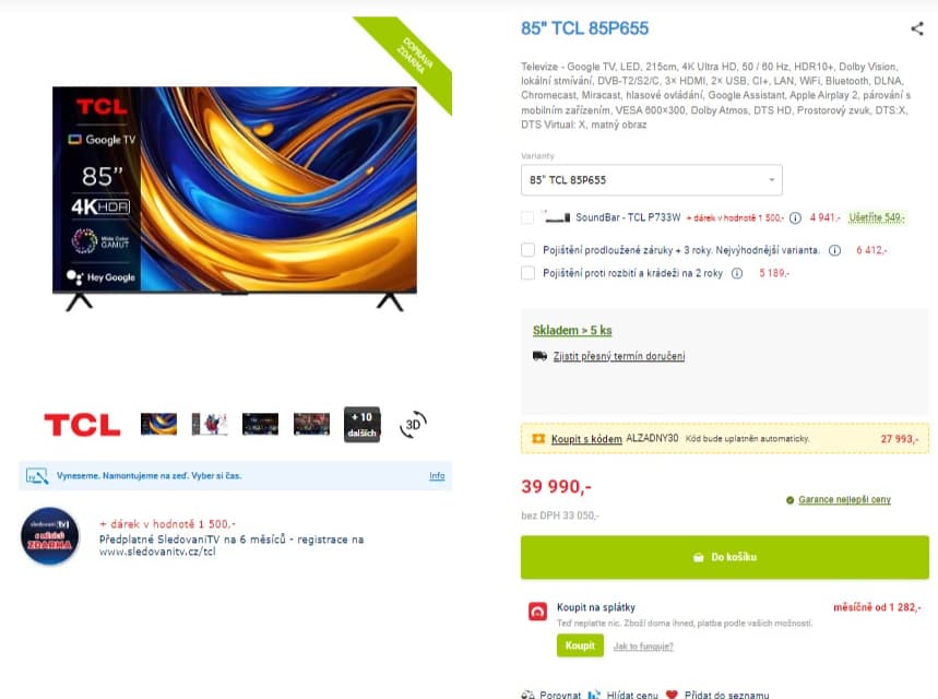 4K Google TV, Atmos, 215cm, TCL
