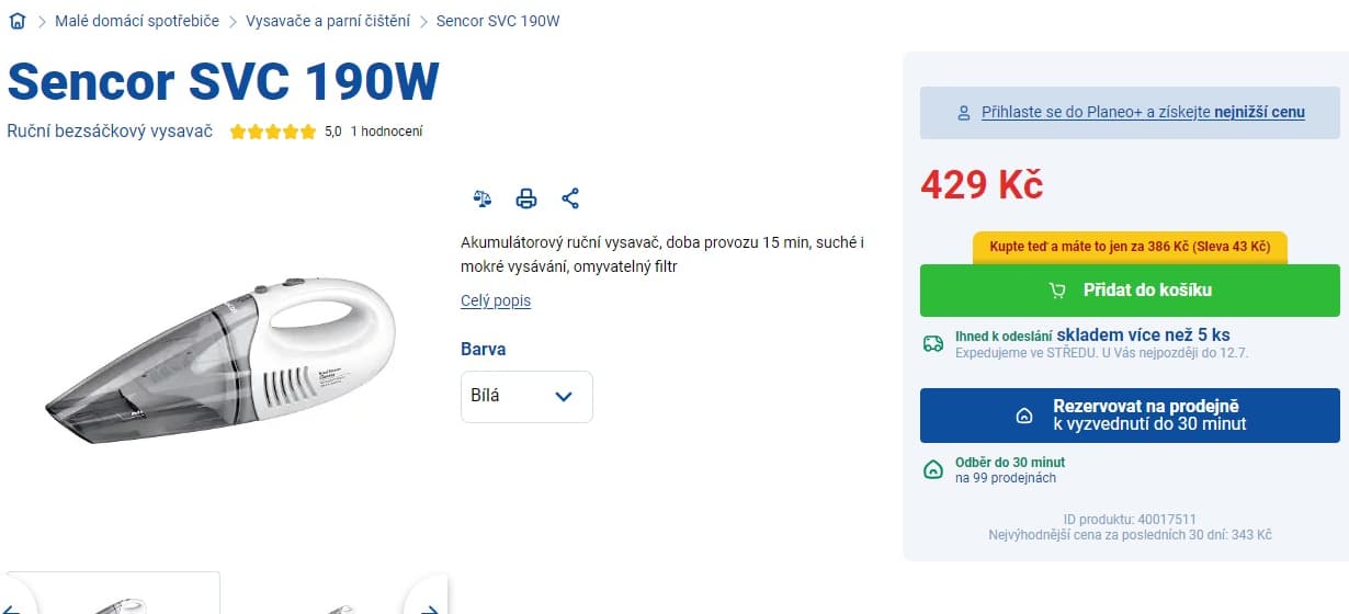 Aku ruční vysavač Sencor, mokré i suché