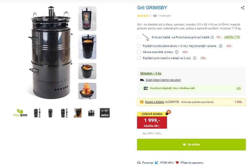 Multifunkční gril na uhlí Grimsby, vodní pára