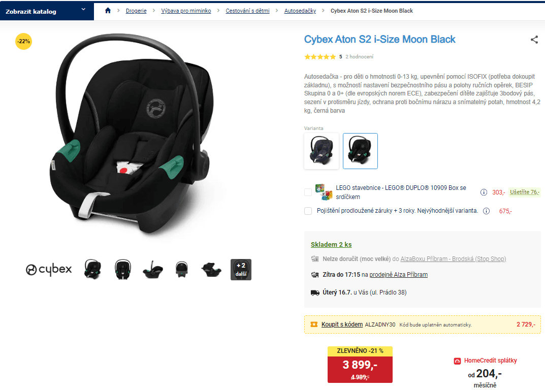 Autosedačka Cybex Aton S2 i-Size, 0-13 kg