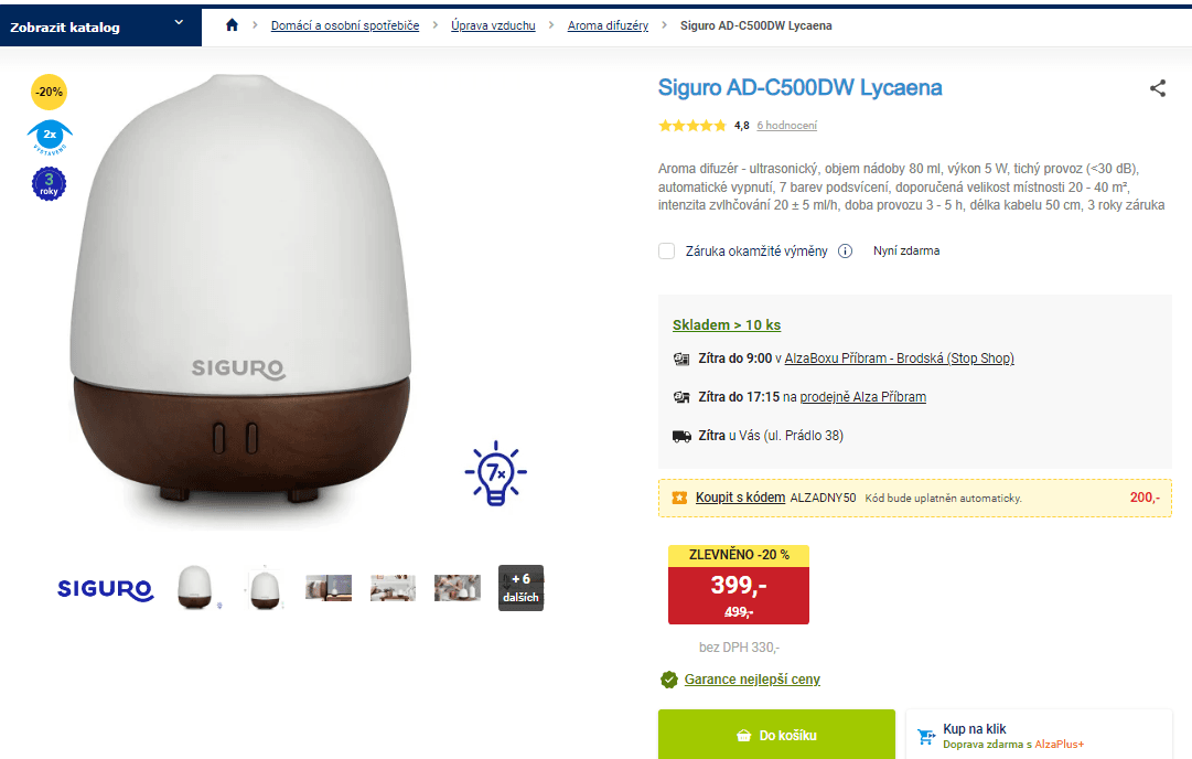 Aroma difuzér Siguro Lycaena, ultrasonický
