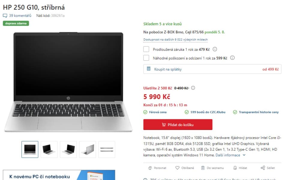 HP i3 4,5GHz, 8GB RAM, SSD, 15,6"