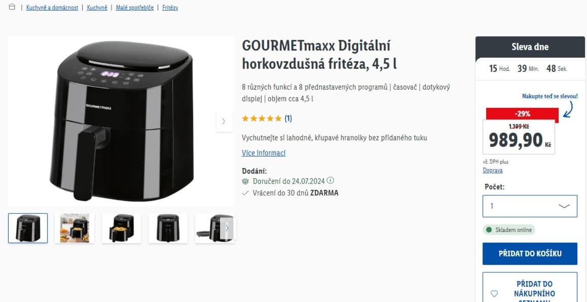 Horkovzdušná fritéza GOURMET 4,5 litru