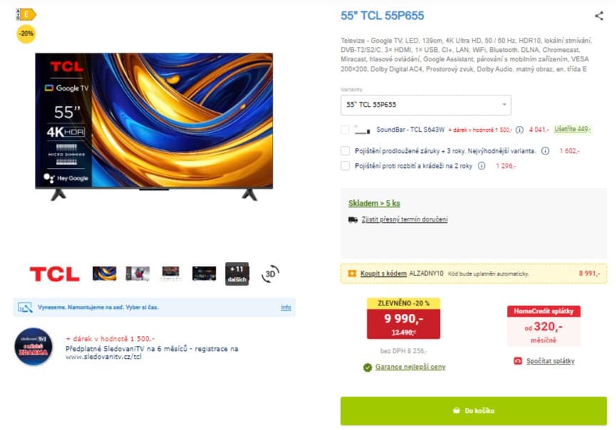 4K Google TV, 139cm, TCL