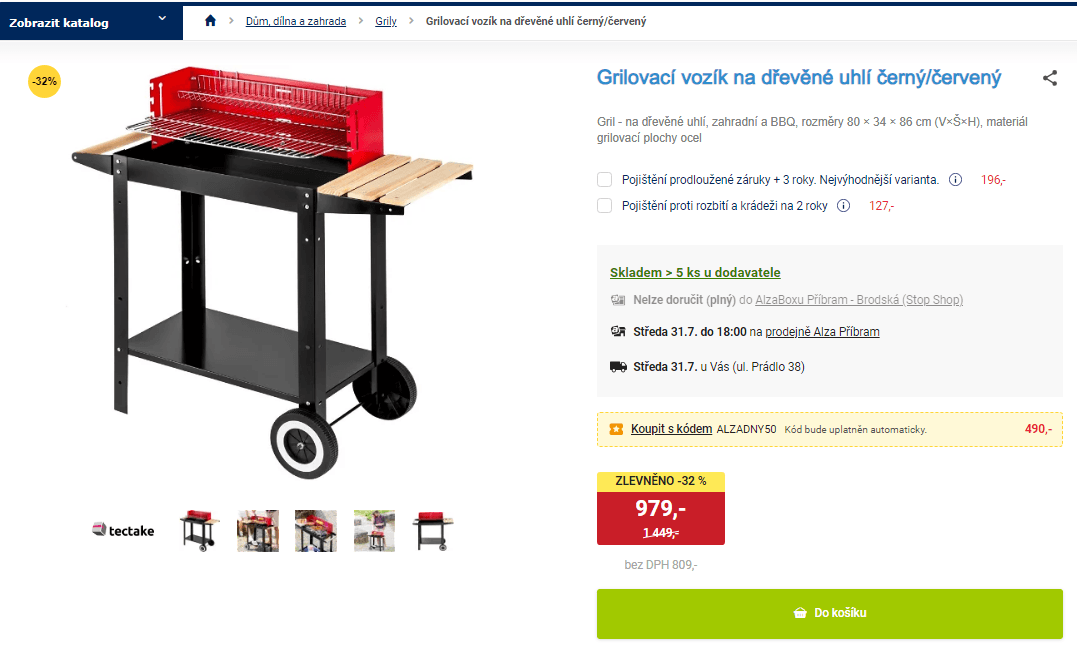 Grilovací vozík na dřevěné uhlí Tectake