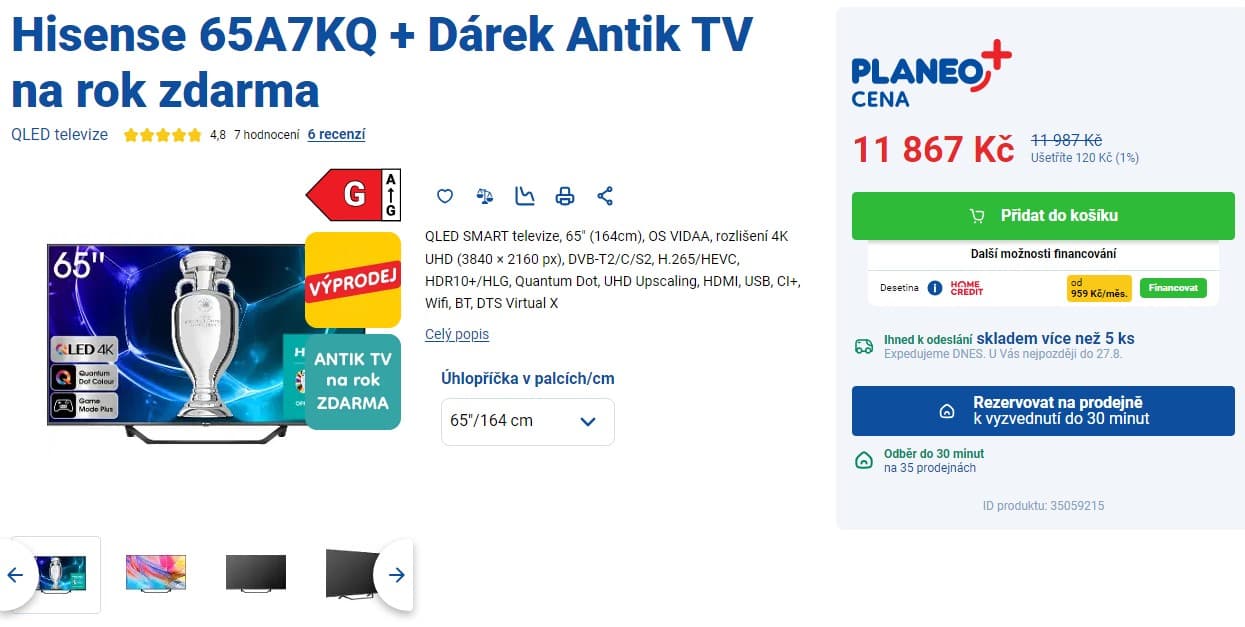 4K smart TV, Atmos, 164cm, Hisense