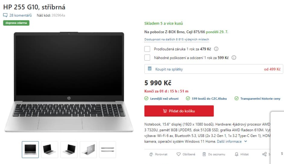 HP 4,1GHz, 8GB RAM, SSD, 15,6"