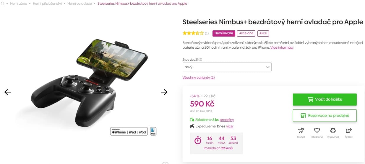 BT ovladač SteelSeries pro mobily, vibrace