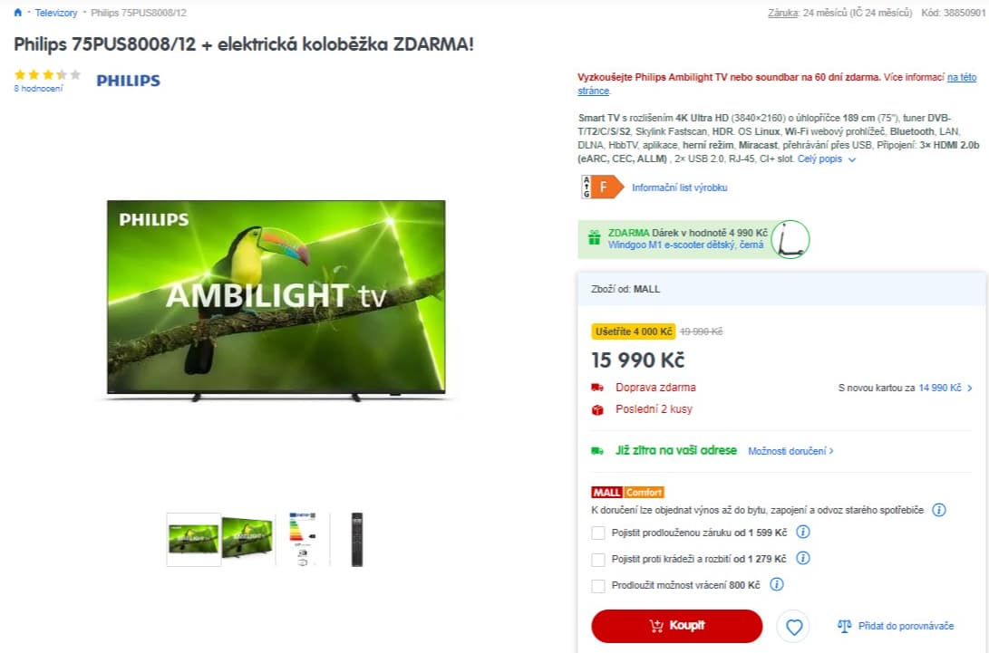4K Ambilight TV, Atmos, 189cm, Philips