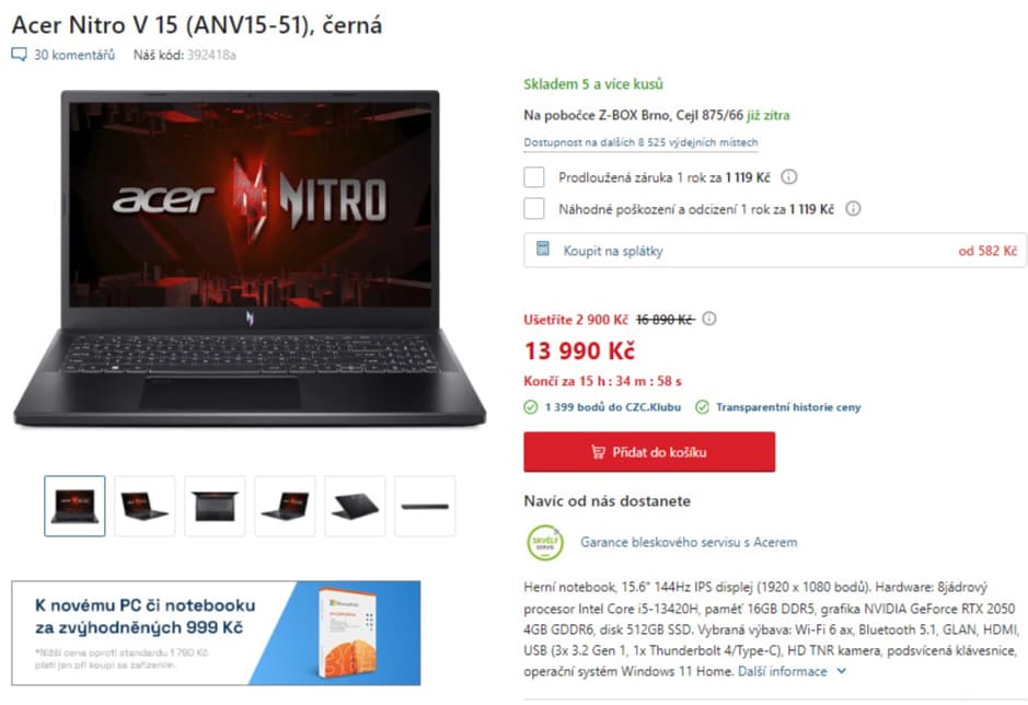 Acer i5 4,6GHz, 16GB RAM, 4GB Nvidia, SSD