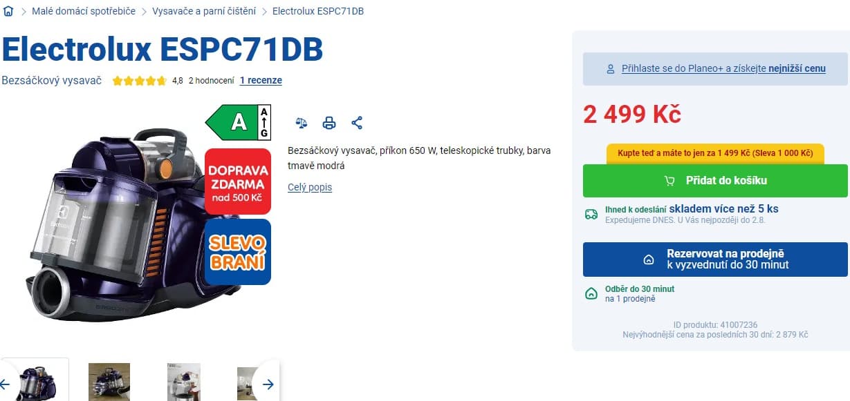 Bezsáčkový vysavače Electrolux ESPC71DB
