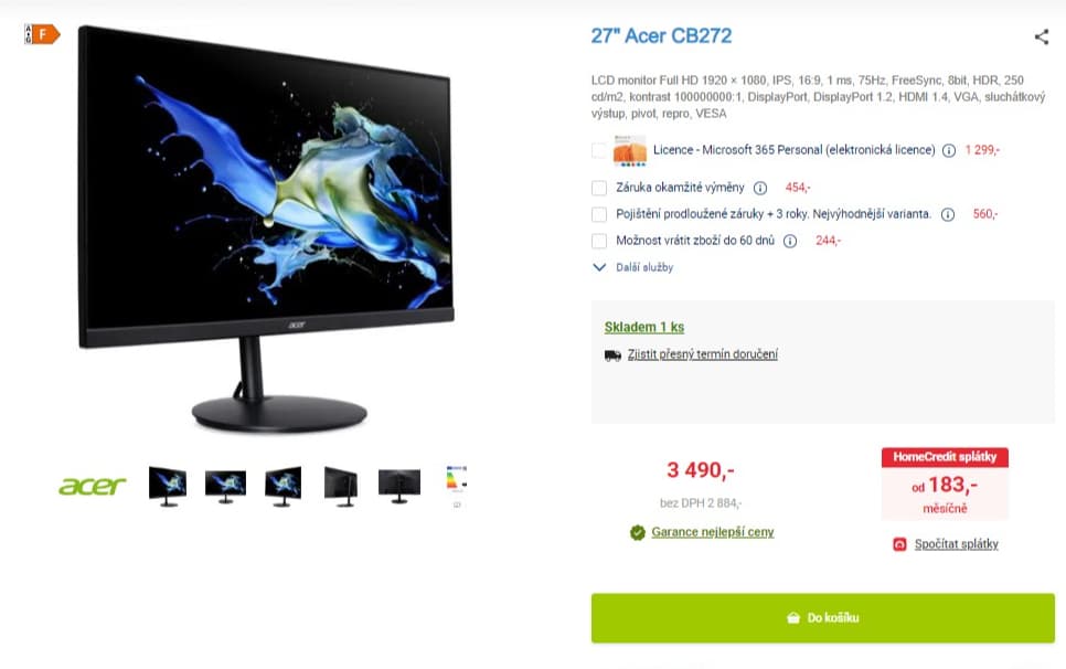 PC monitor Acer FHD 27", repro, FreeSync