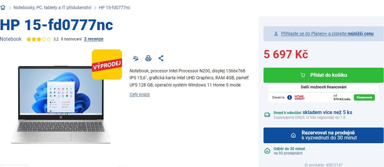 HP až 3,7GHz, 4GB RAM, SSD, 15,6"
