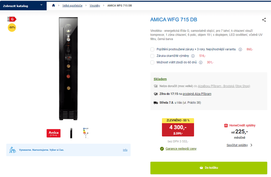 Vinotéka Amica, 7 lahví, samostatně stojící