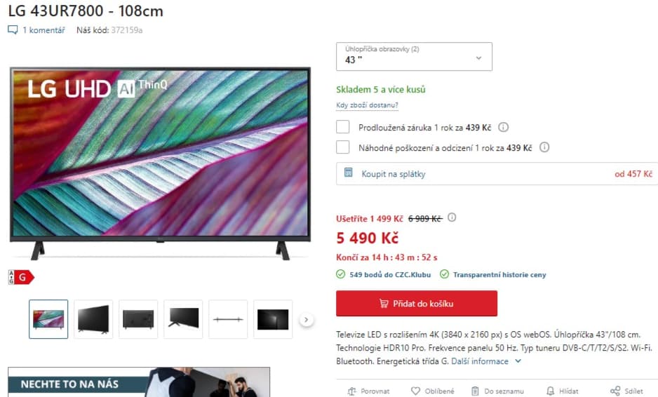 4K Smart TV 109 cm LG 