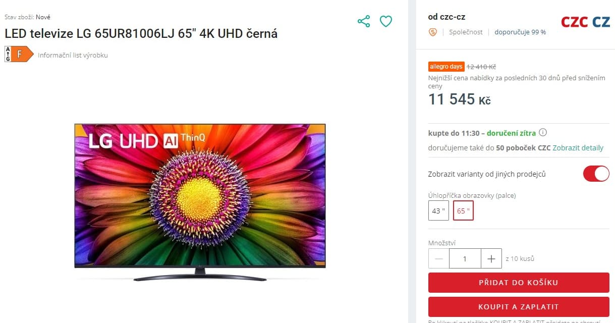 4K Smart TV 164 cm LG