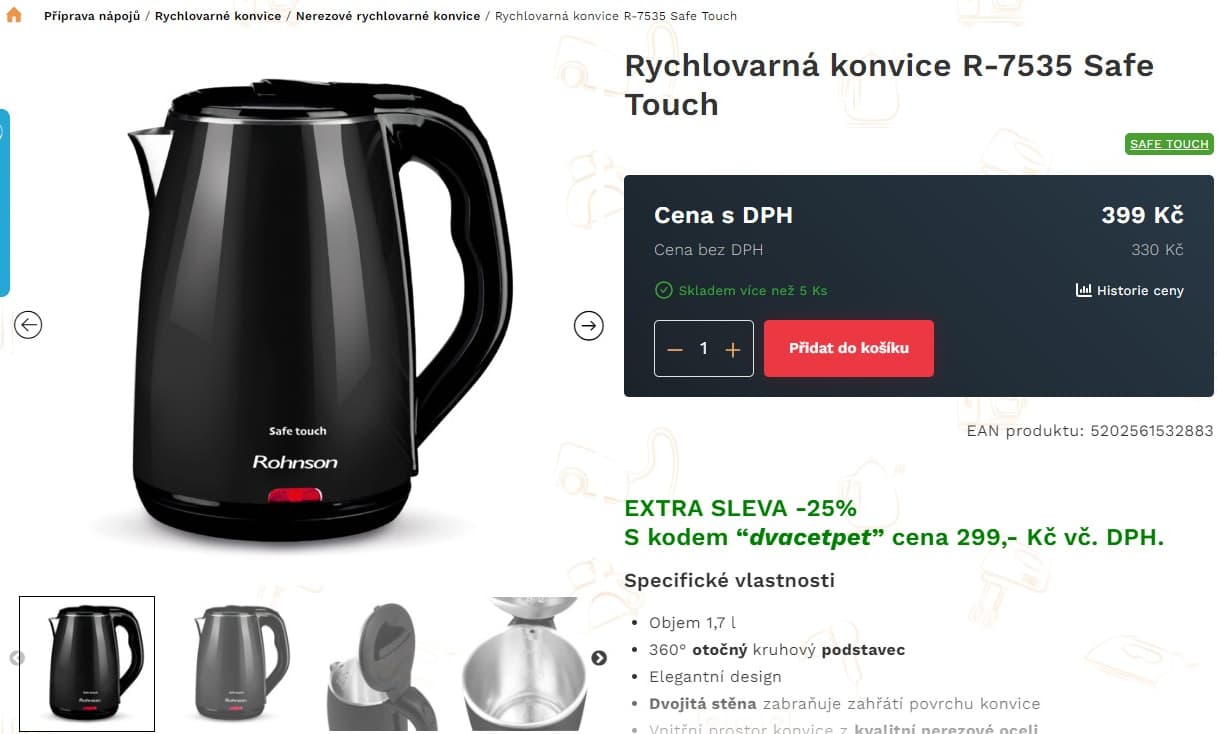 Rychlovarná konvice Rohnson 1,7 l