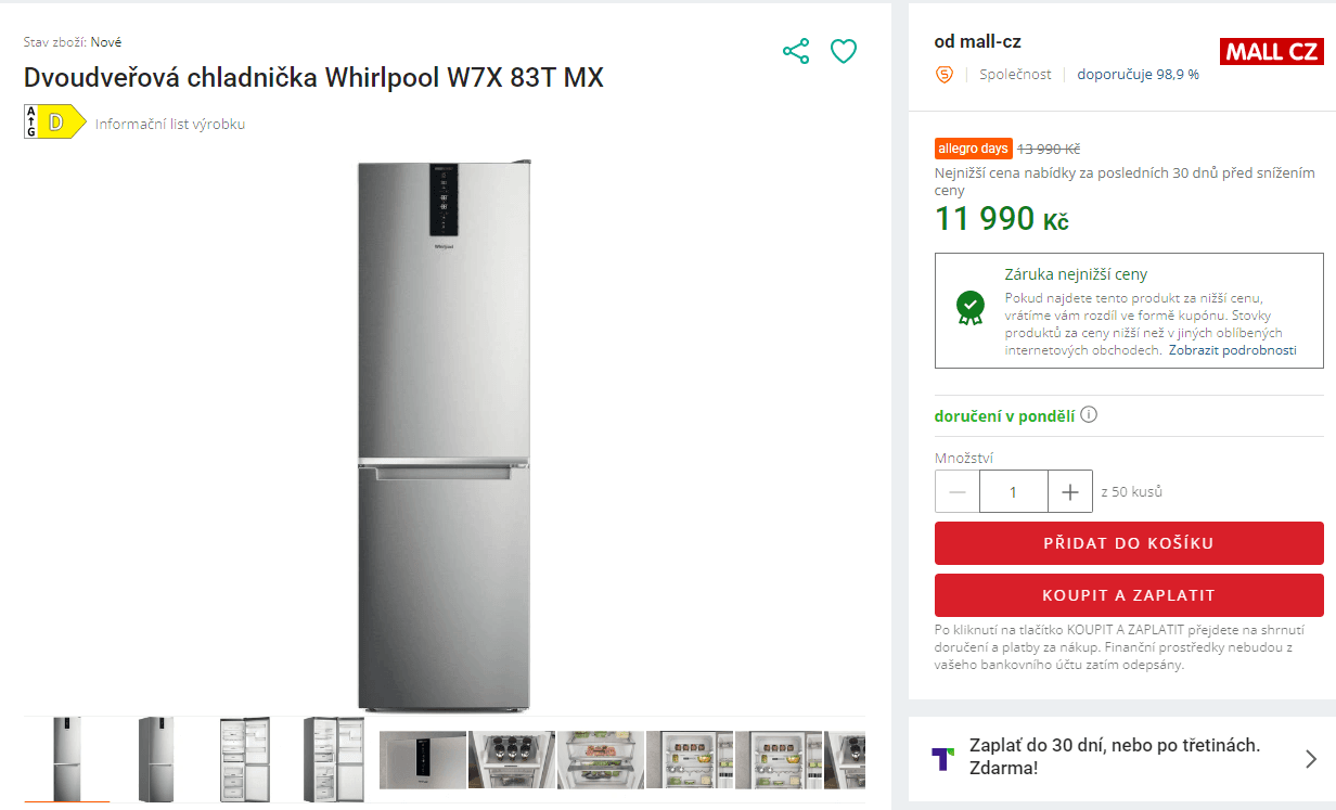 Komb. lednice Whirlpool, 231/104 l, 191 cm