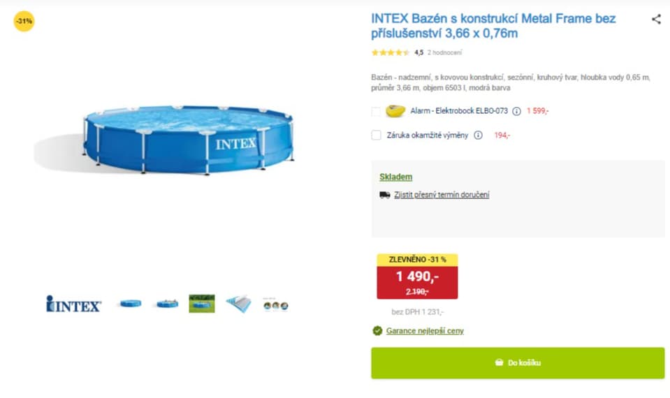 Bazén Intex 3,66 x 0,76 m, bez příslušenství