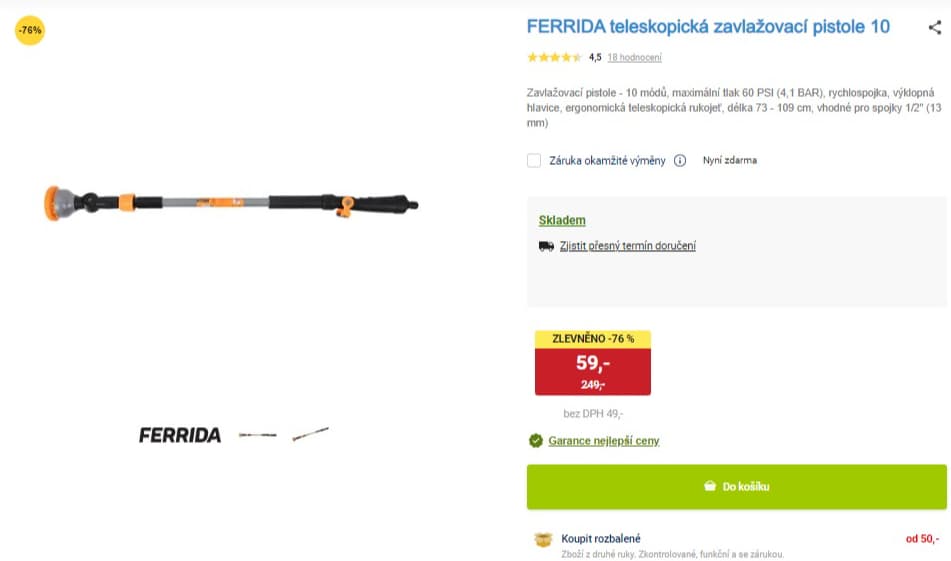 Teleskopická zavlažovací pistole FERRIDA 10 módů