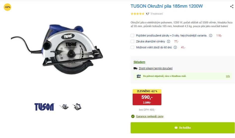 El. okružní pila Tuson 1200W, 18,5cm, 5500ot.