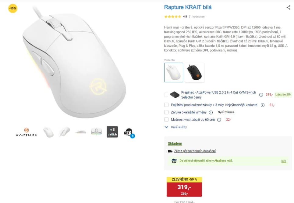 Herní myš Rapture KRAIT, RGB